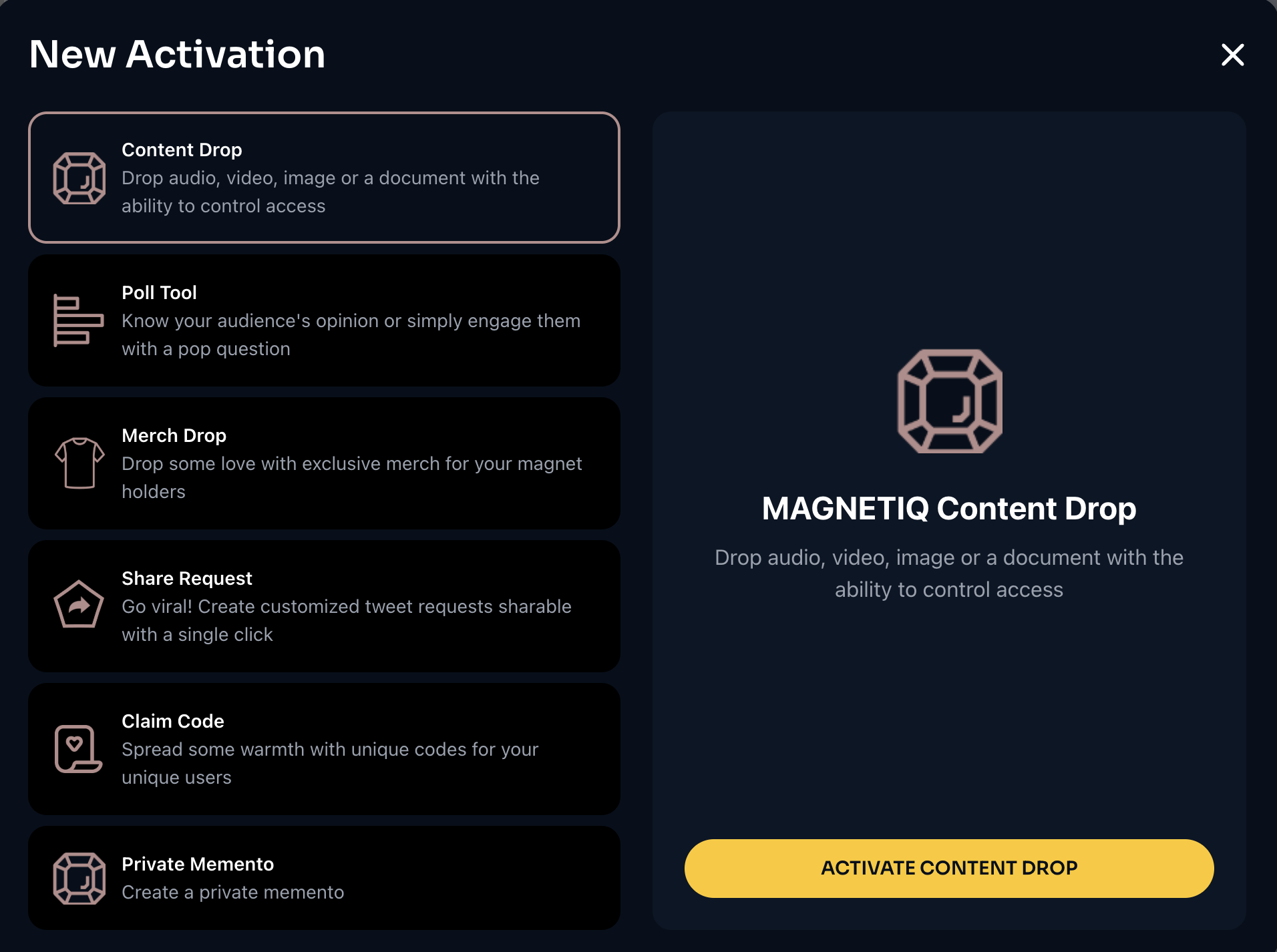 Pre-loaded activation templates